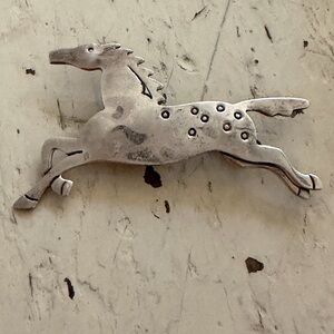 Far Fetched sterling horse pin hat scarf or brooch